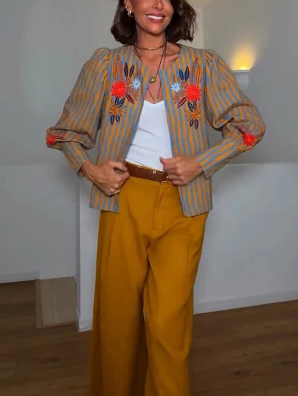 Embroidered Orange & Teal Stripe Women's Jacket - Picture 6 of 12